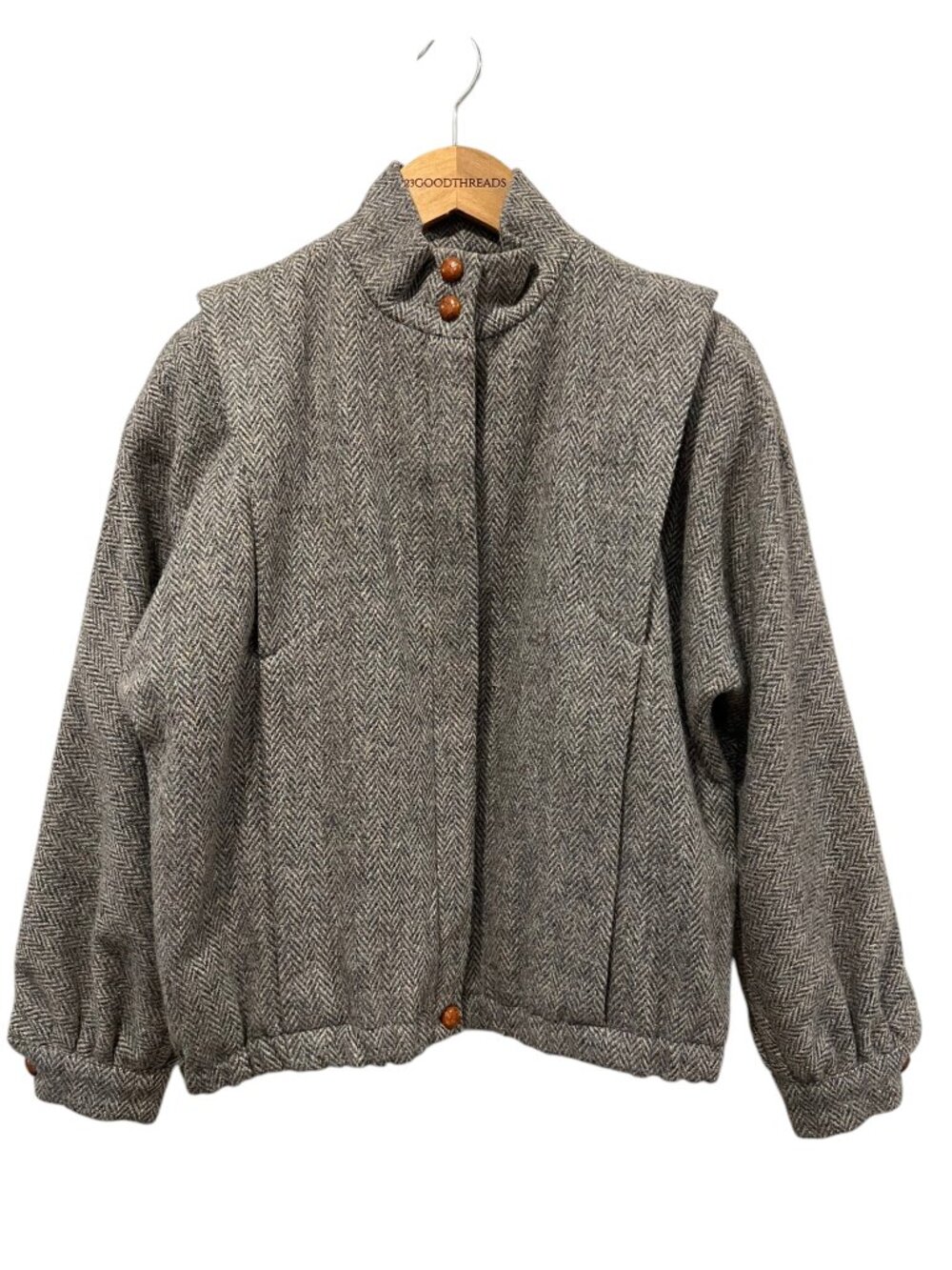 JH Collectibles Vintage Gray Herringbone Wool Bomber Jacket, USA, 8